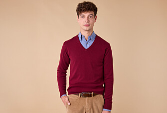 Pull homme laine col V - Bordeaux - ELIAN