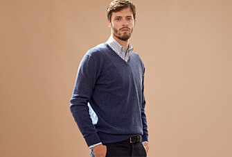 Pull col V homme laine Bleu Foncé Chiné - ELIAN