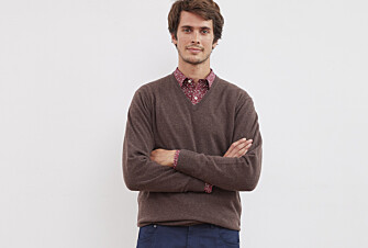 Pull col V homme laine Marron Brun - ELIAN