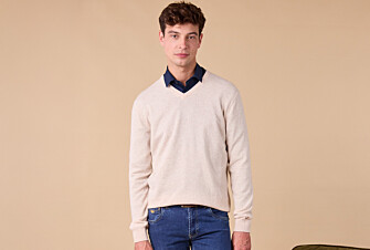 Pull homme laine col V - Beige Clair Chiné - ELIAN