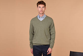 Pull homme col V eucalyptus chiné en laine d'agneau - ELIAN