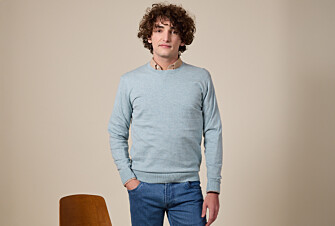 Pull col rond homme fin coton/cachemire Bleu Pastel - VLADIMIR