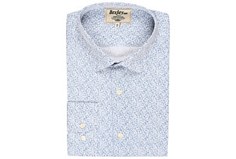 Chemise blanche à motifs bleus - Col français - MARIUS