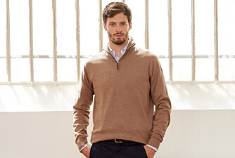 Pull col zippé homme fin coton bio/cachemire Taupe Chiné - VLAD