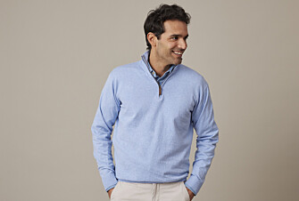 Pull fin homme coton bio/cachemire col zippé Bleu Ciel Chiné - VLAD