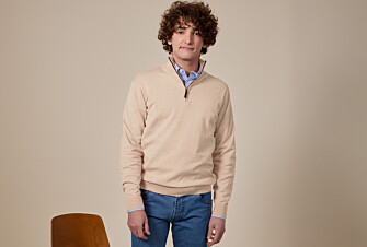 Pull col zippé homme fin coton bio/cachemire Beige Chiné - VLAD