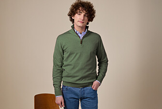Pull fin homme coton bio/cachemire col zippé Vert Sauge Chiné - VLAD