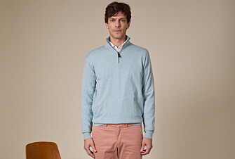 Pull fin homme coton bio/cachemire col zippé Bleu Pastel - VLAD
