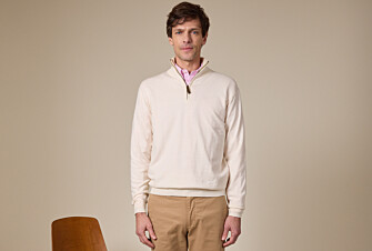 Pull fin homme coton bio/cachemire col zippé Ecru Chiné - VLAD