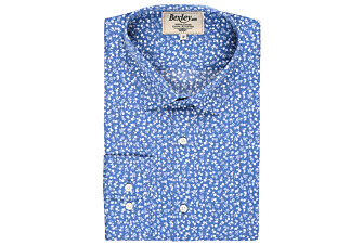 Chemise bleue imprimée fleurs blanches - Col français - MATHURIN