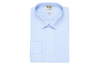 Chemise blanche à carreaux bleus clairs - Col français - ALFIERO