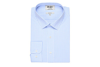 Chemise blanche à carreaux bleus clairs - Col français - ALFIERO