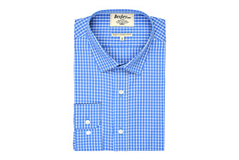 Chemise bleue carreaux blancs - Col français - GRACIEN