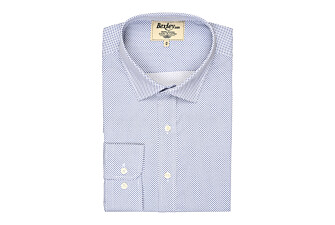 Chemise blanche imprimée motifs bleus - Col français - BERANGER