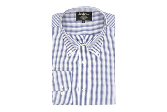 Chemise coton blanche carreaux marine - Poche - SCOTT