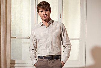 Chemise coton et lin rayures taupe et blanches - EDIBERT