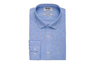 Chemise coton et lin Bleu et liseré Blanc - EDIBERT