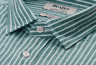 Chemise coton et lin Chambray Vert et liseré Blanc - EDIBERT