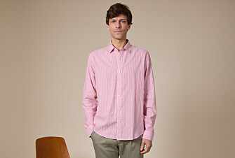 Chemise à rayures coton/lin Vieux Rose et Blanc - EDIBERT