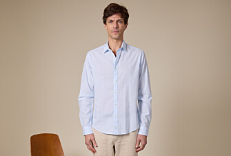 Chemise à rayures coton/lin Bleu Pâle et Blanc - EDIBERT