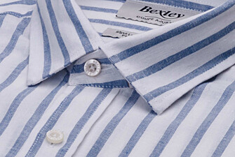 Chemise en coton et lin à rayures blanc et bleu gris - EDIBERT