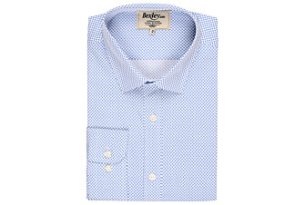 Chemise coton blanche imprimée motifs bleus - Col français - ROMÉRIC