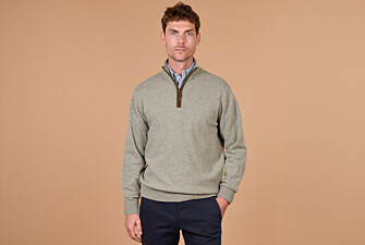 Pull homme col montant zippé kaki chiné en laine d'agneau - KEITHY