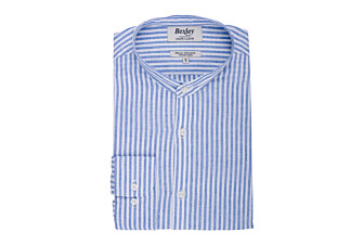 Chemise coton lin Bleu Océan et Blanc - ELIBERT