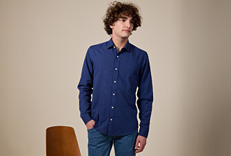 Chemise coton lin Chambray Indigo - Col Français - SILBERT