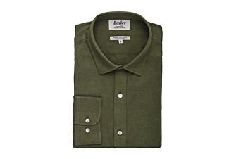Chemise coton lin Chambray Vert Foret - Col Français - SILBERT
