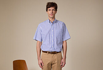 Chemise à rayures coton/lin Bleu Océan et Blanc - Coupe confort - COLTEN MC