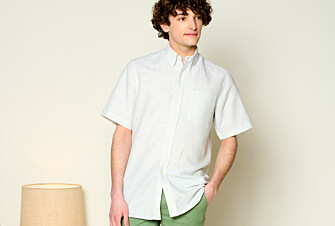 Chemise coton et lin Vert Tilleul et Blanc - Poche poitrine - COLTEN MC
