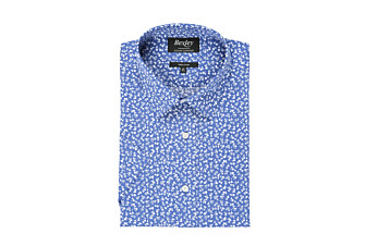 Chemise coton bleue imprimée fleurs blanches - FLORANTIN MC