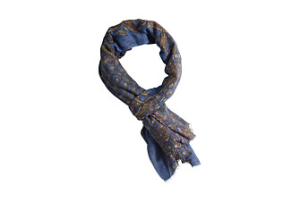 Chèche Lin coton Bleu Indigo Motif Taupe