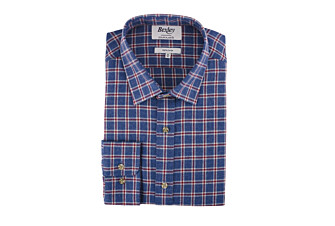 Chemise flanelle bleu à carreaux rouges - Col français - PAULIN II