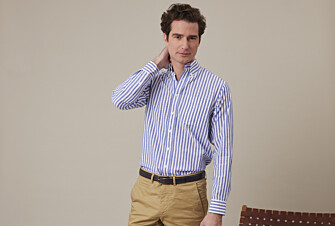 Chemise manches longues coton et lin Bleu Océan et Blanc - COLTEN