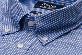 Chemise manches longues coton et lin Chambray Bleu et liseré Blanc - COLTEN