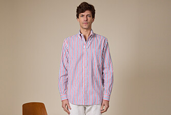 Chemise à rayures coton/lin Chambray Rouge et Bleu Vintage - COLTEN