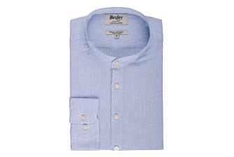 Chemise tunique coton lin à rayures fines bleues et blanches - VALBERT