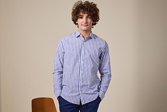Chemise coton lin rayée bleue foncée et blanche - SIMONIN