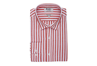 Chemise coton lin rayée Corail et Blanche - SIMONIN