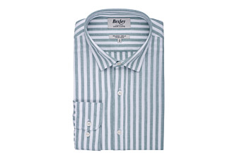 Chemise coton lin rayée Verte et Blanche - SIMONIN