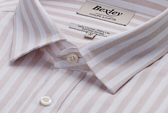 Chemise à rayures coton/lin Beige Clair et Blanc - Col Français - SIMONIN