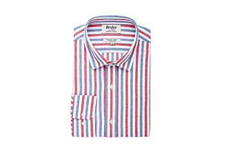 Chemise coton lin rayée Bleu vintage Rouge et Blanc - SIMONIN
