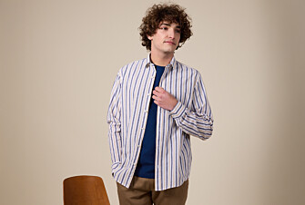 Chemise à rayures coton/lin Marine et Beige Foncé - Col Français - SIMONIN
