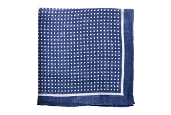 Pochette de costume lin à pois Marine et Blanc