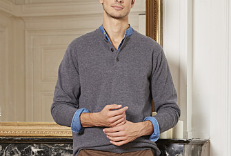 Pull homme en laine col boutonné Gris Moyen Chiné - CULIAN