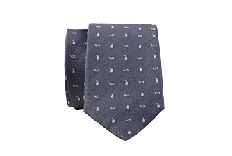 Cravate homme Soie Motif Palmette Gris et Écru