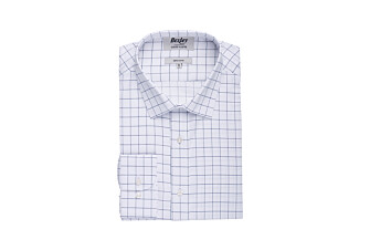 Chemise blanche carreaux bleus - Col français - SERGIUS