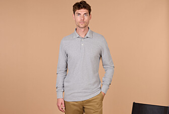 Polo manches longues homme gris chiné en coton piqué - ALEC II ML